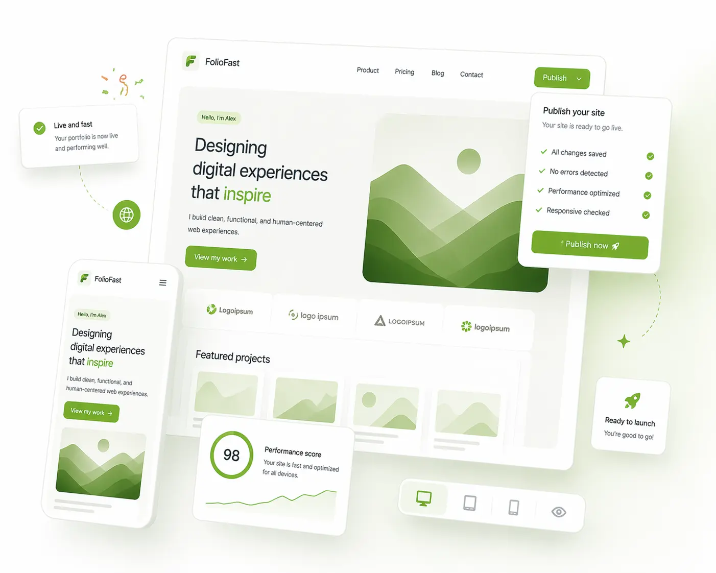 Product illustration reinforcing publish-ready workflow